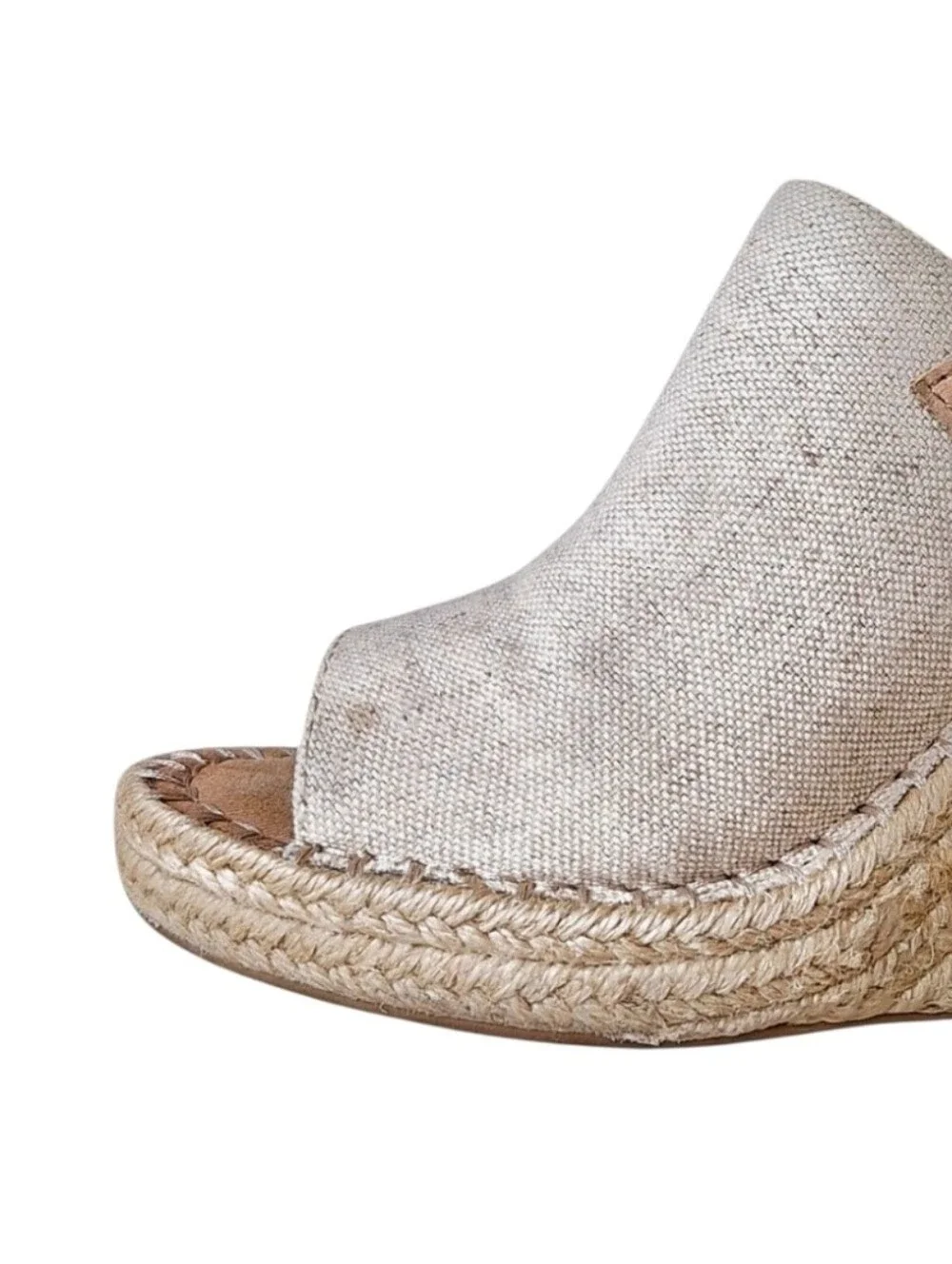 TOMS Canvas Espadrille Wedge Slingback Sandals Natural Linen Size 8.5